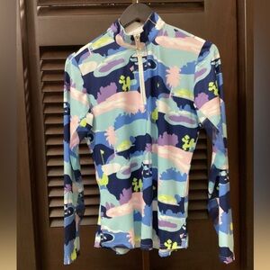 San Soleil Women's Long Sleeve Zip-Front Active Top - Blue Multi